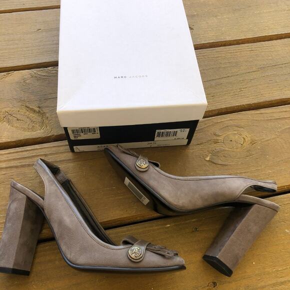 NWT Marc Jacobs Suede Grey Slingback Heels - Picture 2 of 5